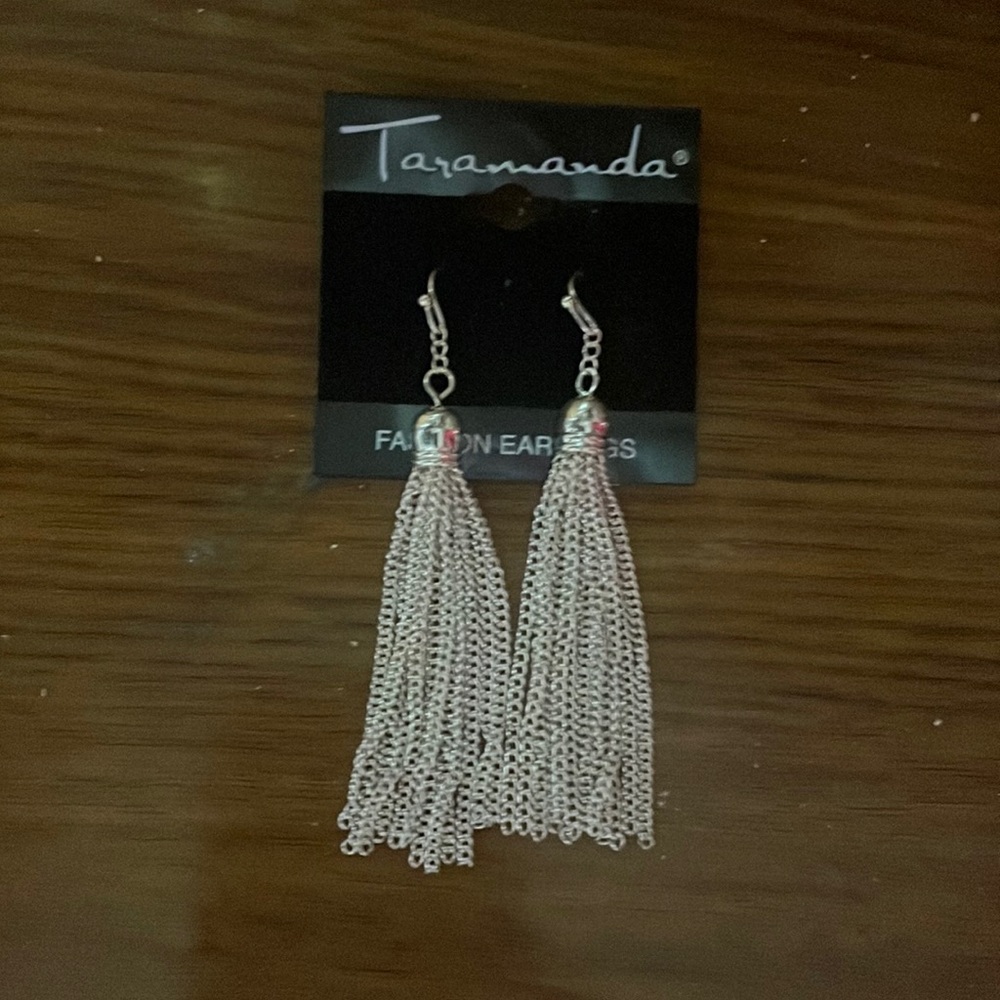 Long silver tassel earrings